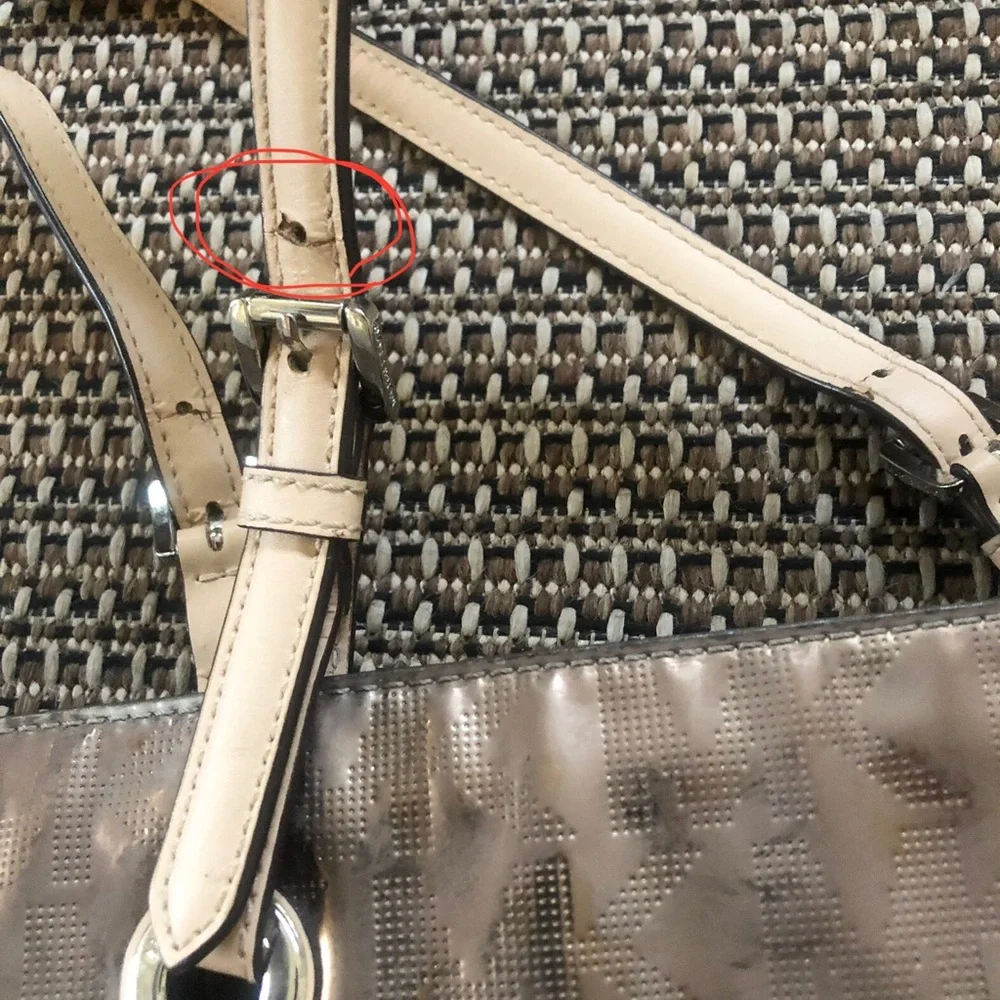 🟤Michael Kors MK Metallic Brown Shiny Tote Grab Handbag Purse w/Leather Straps